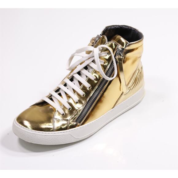 Robin's Jeans Hi Top Gold Zipper Leather Sneakers Eu 43 - US 10 - Picture 1 of 13